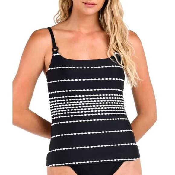 Women's Black and White Striped Swim Top - Picture 1 of 3